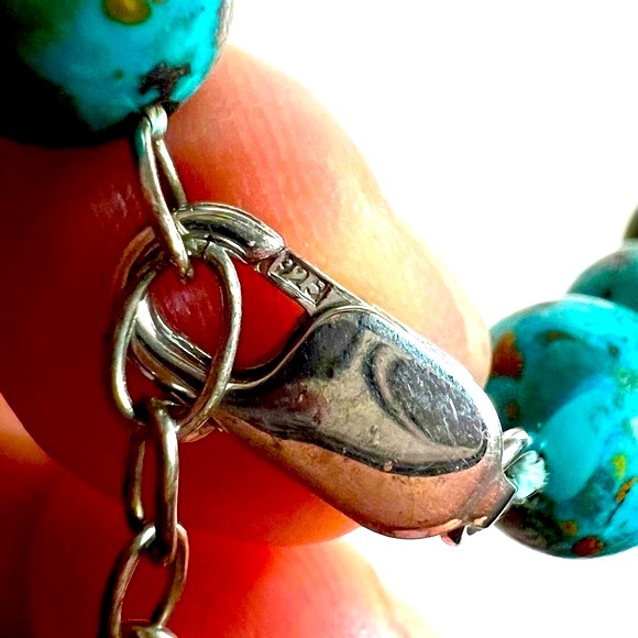 ALUMA IL Marbled Mosaic Teal Green Graduated Bead Necklace Hand Knotted EUC - Picture 6 of 7